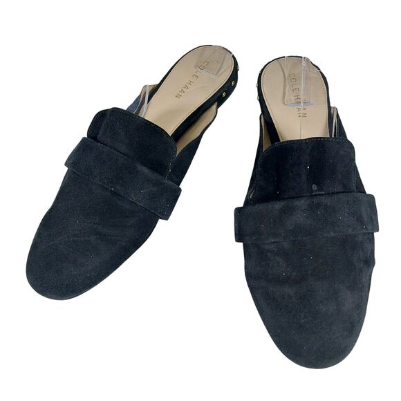 COLE HAAN! BLACK GENUINE SUEDE LEATHER FRONT STRAP MULES, LOW HEELS! SZ 6.5B - Picture 10 of 10